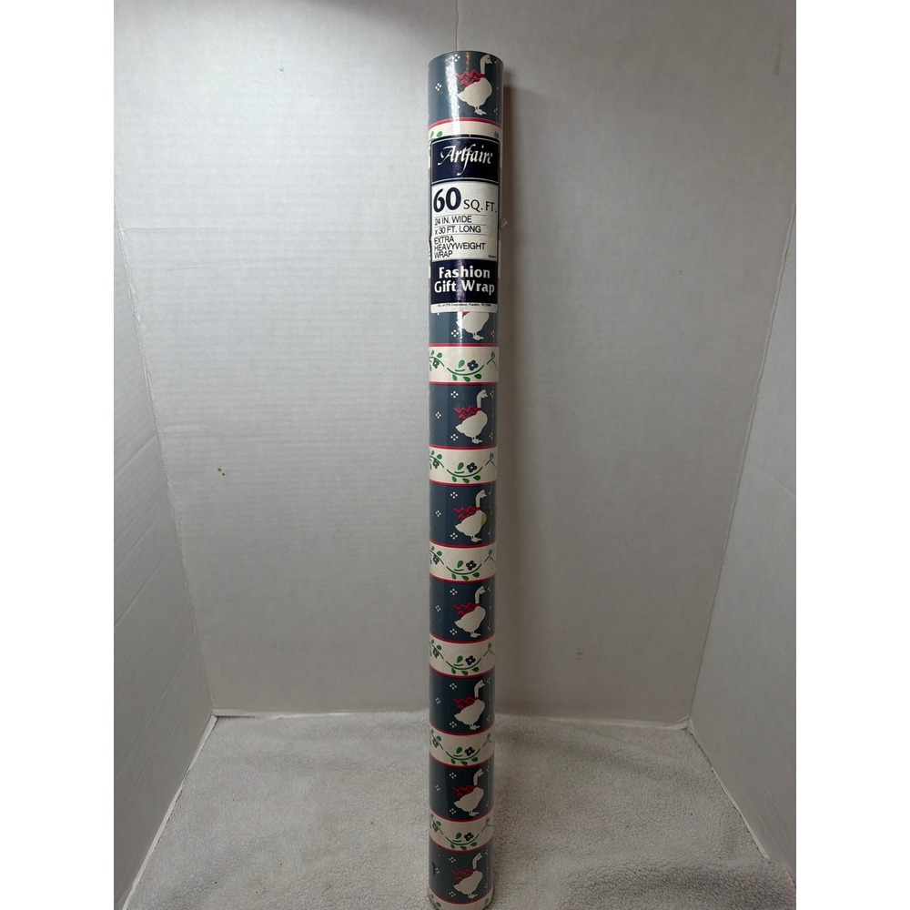 RARE VTG Artfaire Gift Wrap Blue Country Goose Heavyweight 60 Sq Ft Roll Cottage